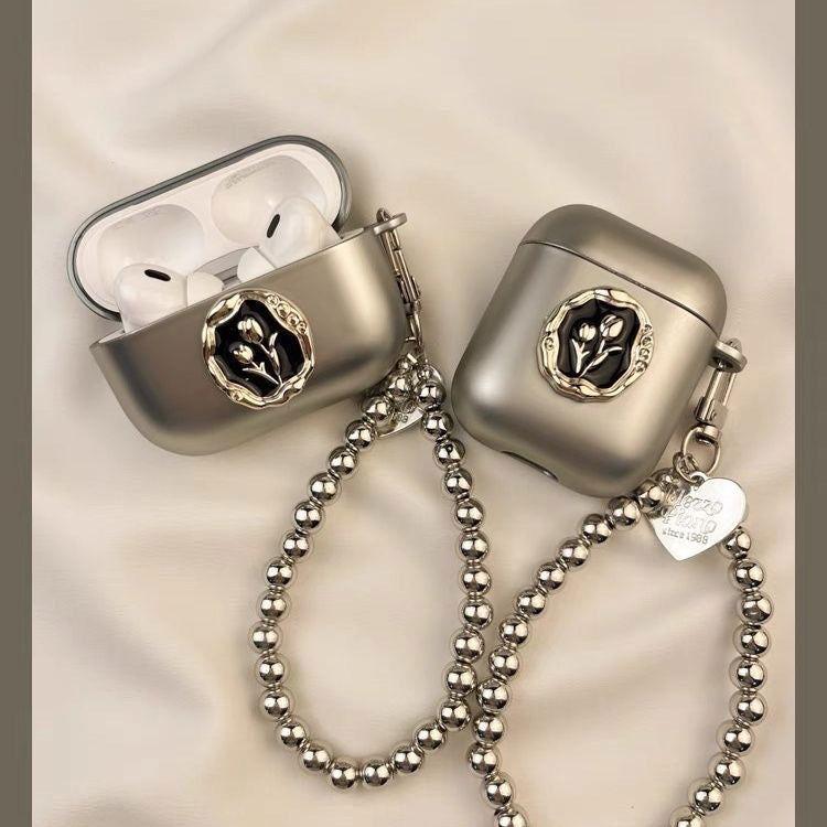 Heart Matte Tulip Airpods Pro Case with Bracelet Keychain Loop