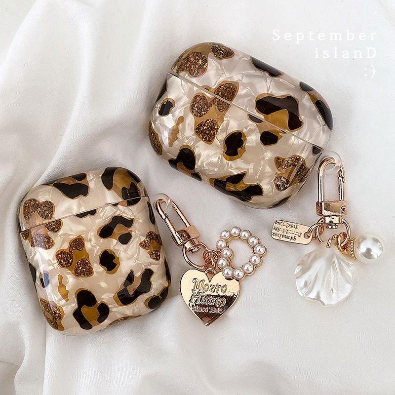 Leopard Girl AirPods Case with Pearl Keychain Loop