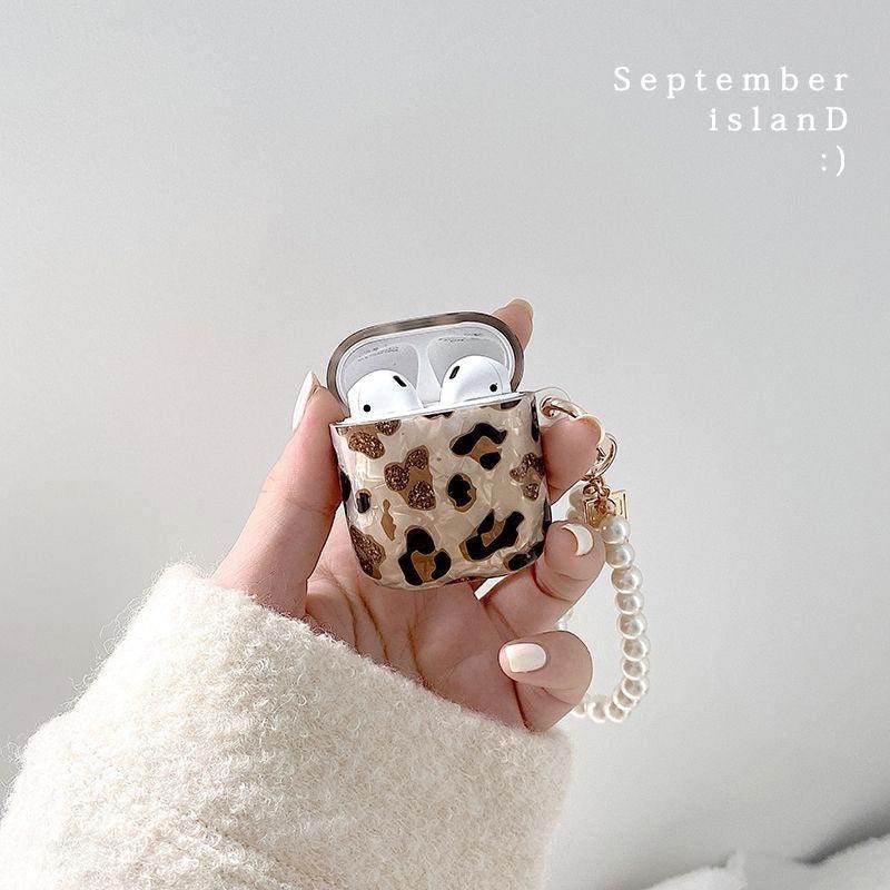 Leopard Girl AirPods Case with Pearl Keychain Loop