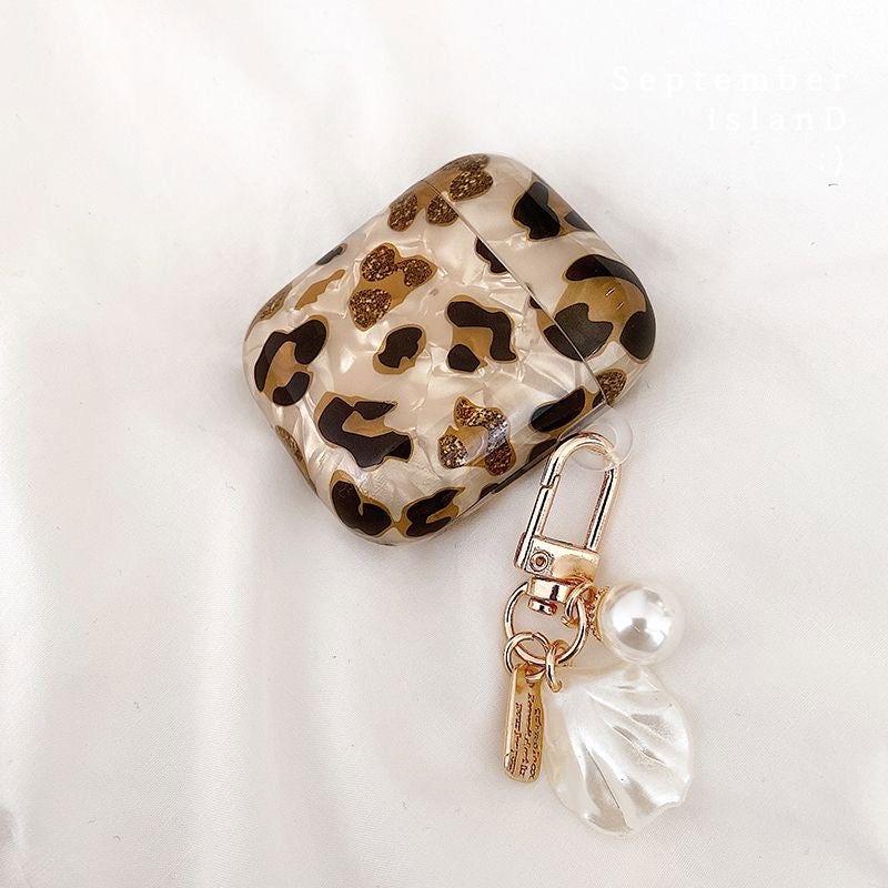 Leopard Girl AirPods Case with Pearl Keychain Loop
