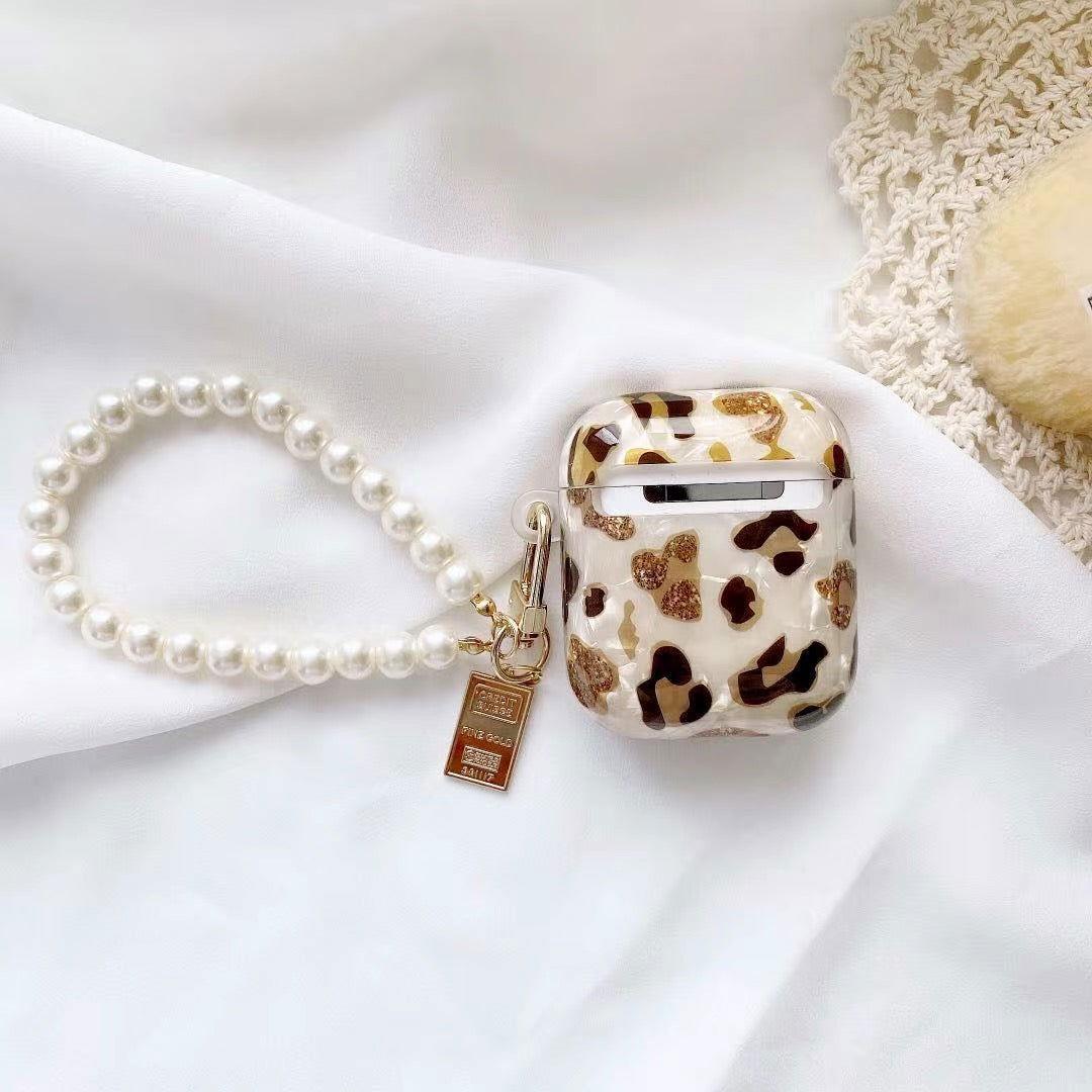 Leopard Girl AirPods Case with Pearl Keychain Loop