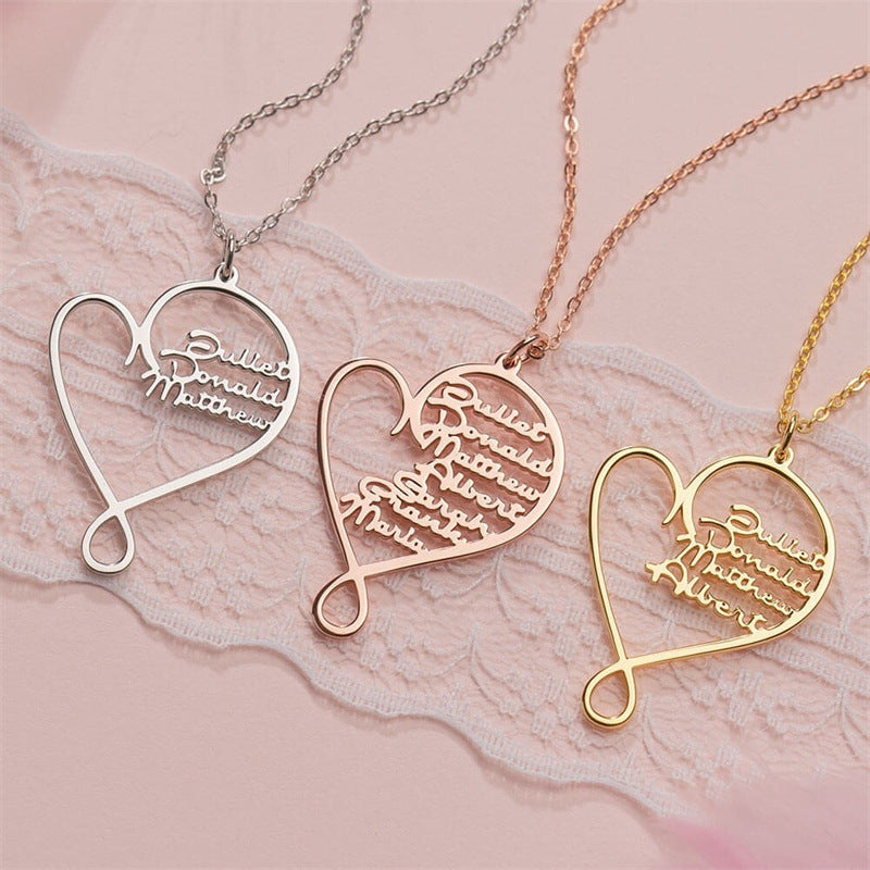 Sterling Silver Heart Shaped Multi Name Necklace
