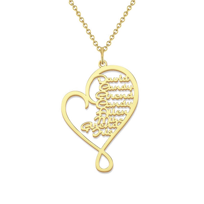 Sterling Silver Heart Shaped Multi Name Necklace