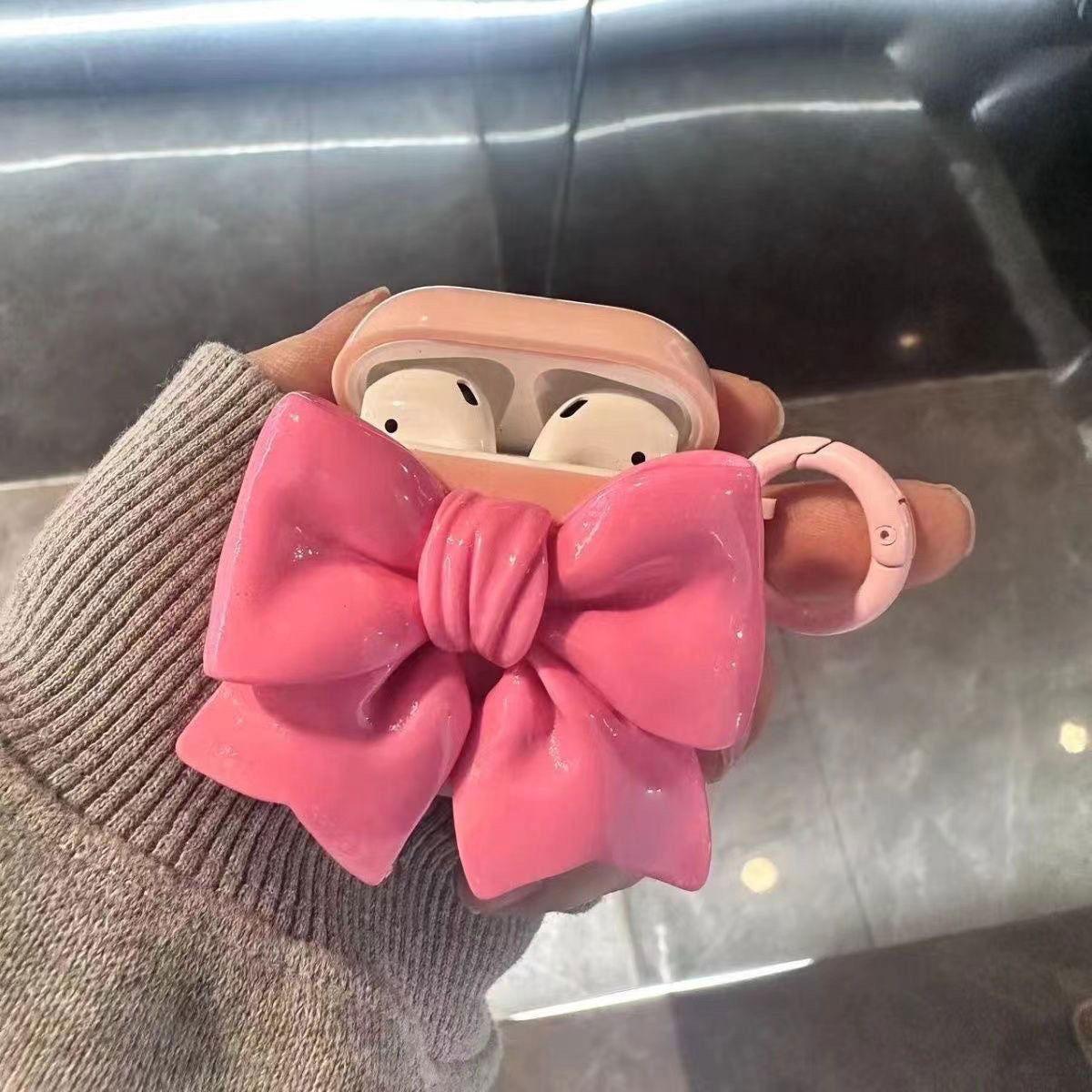 Pink Bow Cute AirPods Pro Case with Keychain Loop