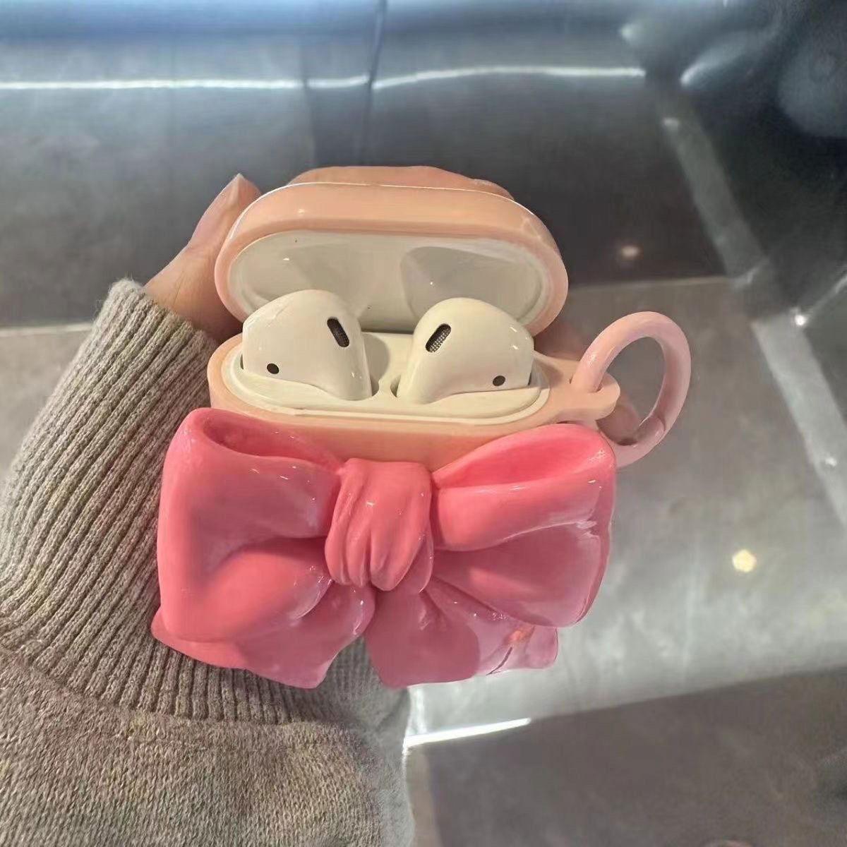 Pink Bow Cute AirPods Pro Case with Keychain Loop